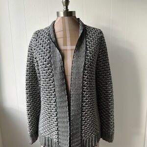 Talbots, S Petite 100% Cotton Black and White Knit Cardigan